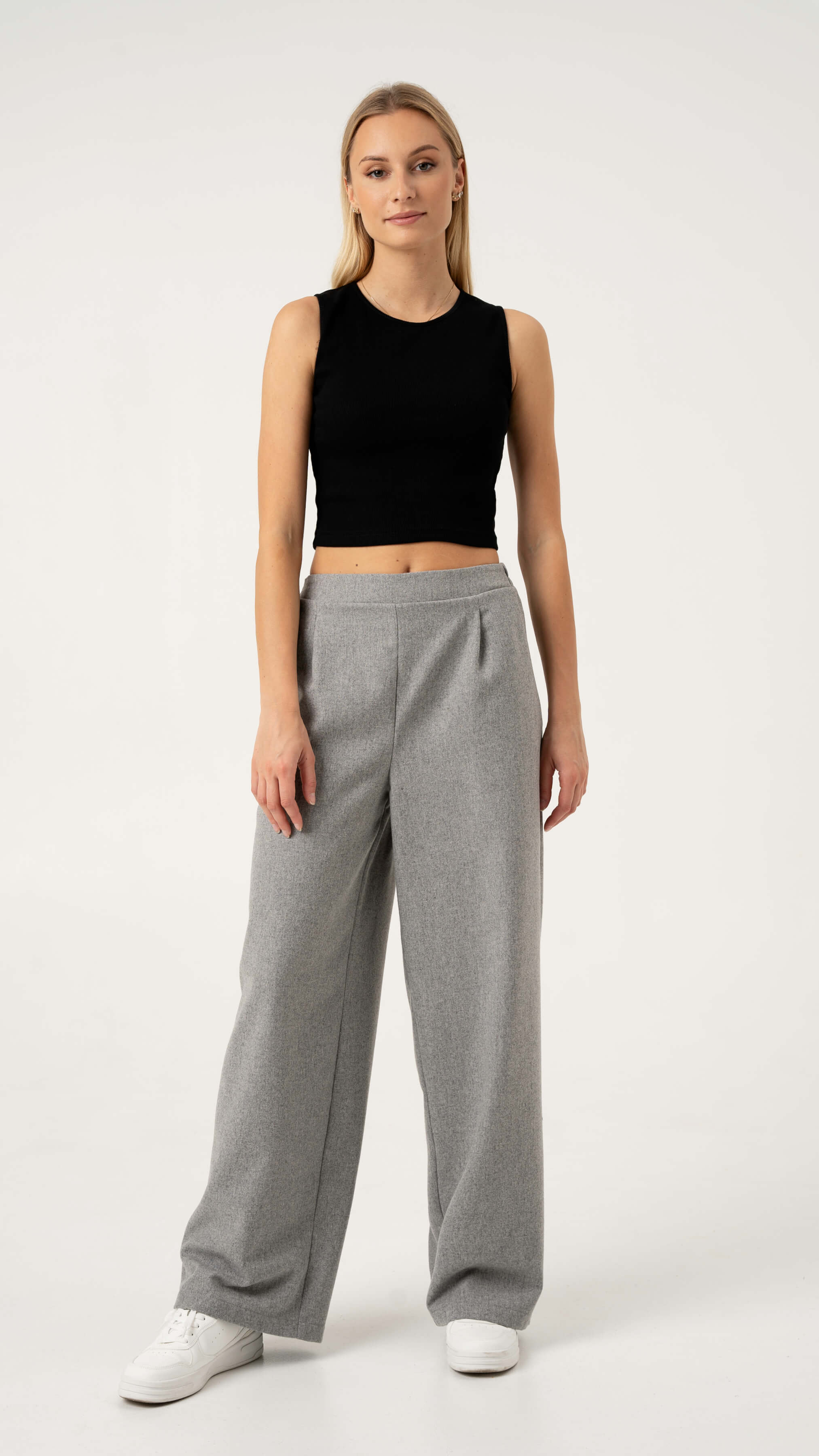 Moteriškos pilkos klasikinės kelnės iš vilnos