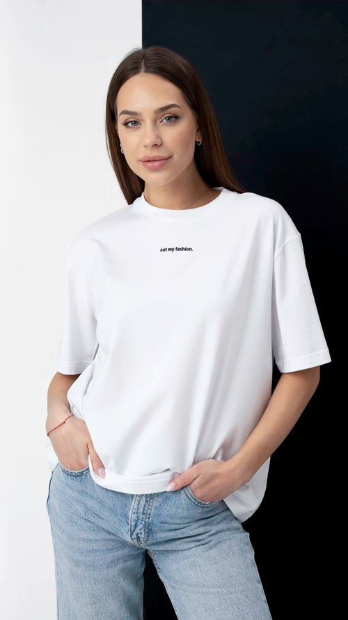 Balti oversized moteriški marškinėliai CMF471