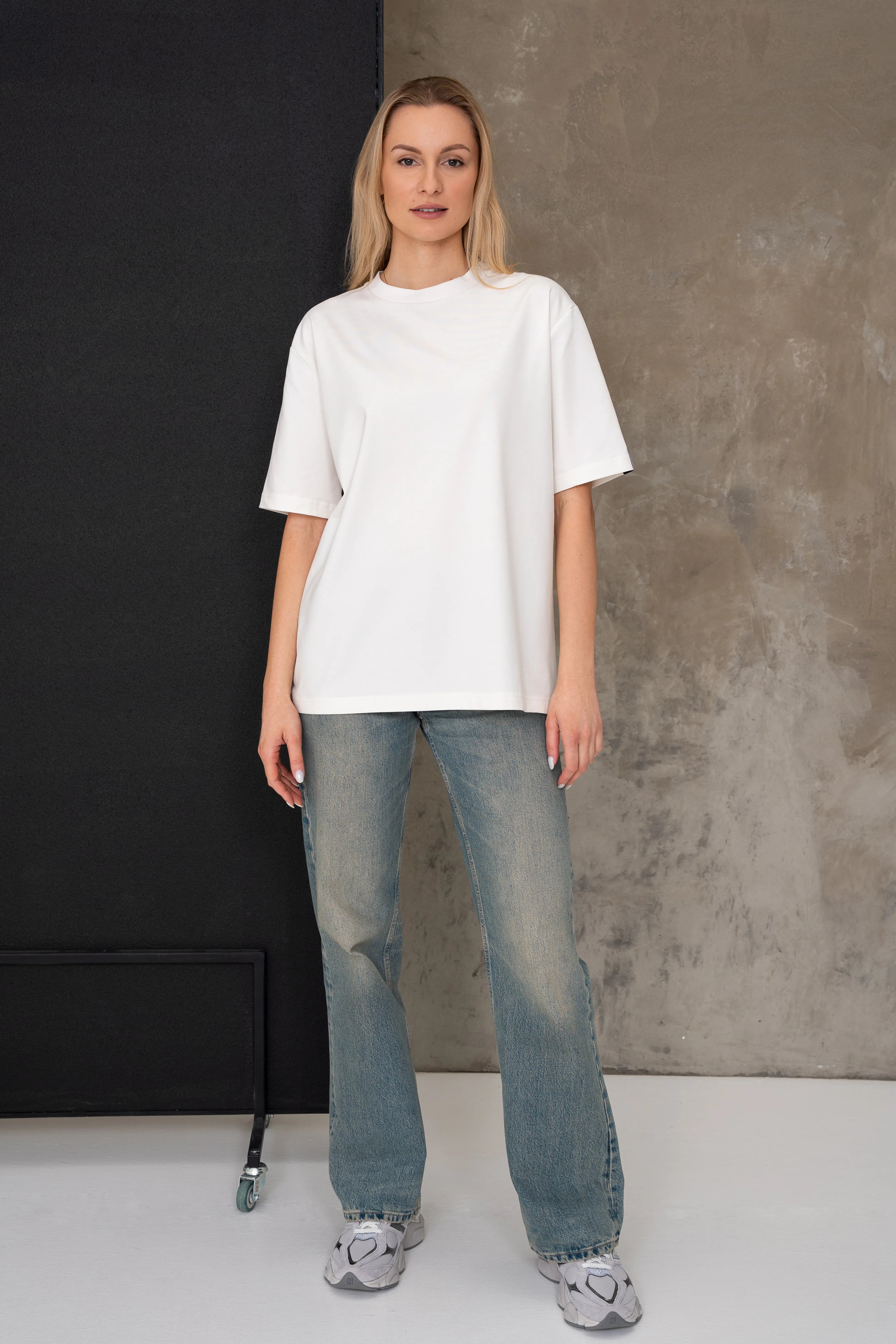 Women's milk white oversized cotton T-shirts, full front view